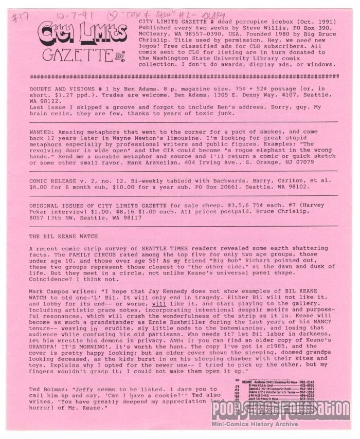 City Limits Gazette (Willis) October 1991, #dead porcupine icebox