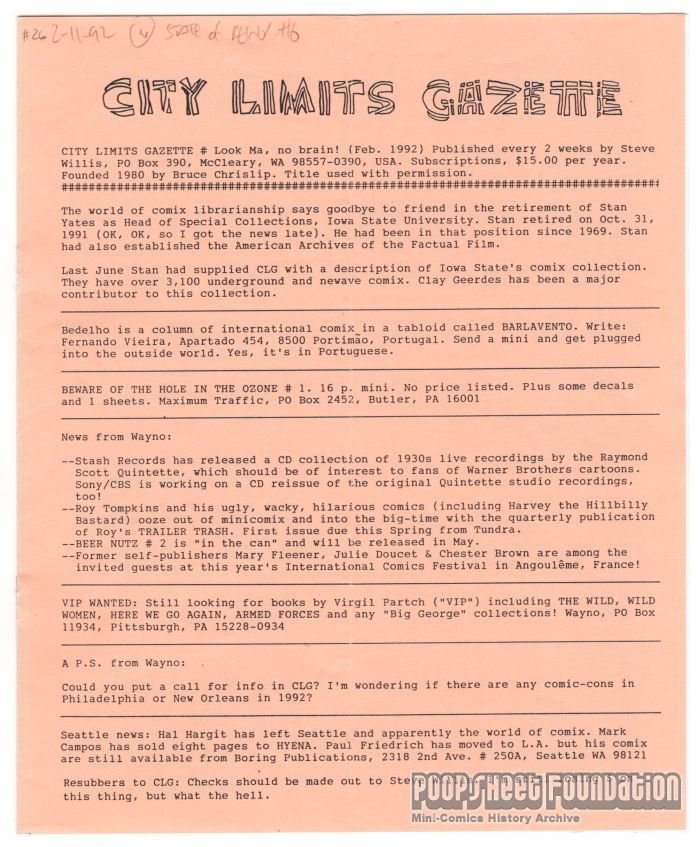 City Limits Gazette (Willis) February 1992, #Look Ma, no brain!