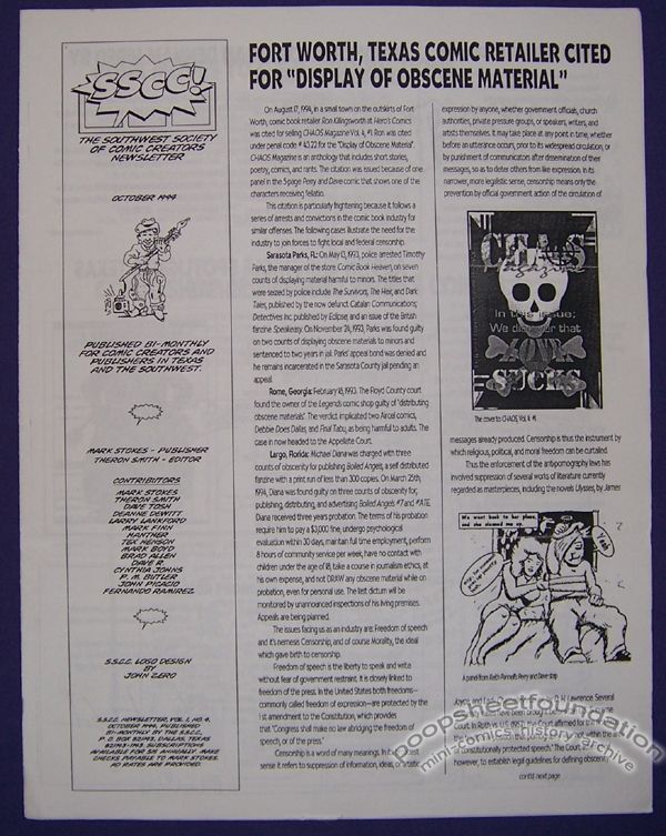 Southwest Society of Comic Creators Newsletter, The October 1994