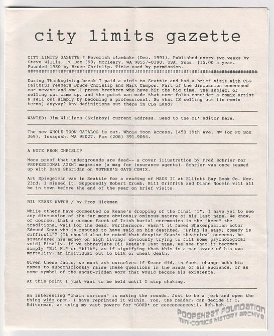 City Limits Gazette (Willis) December 1991, #Feverish clambake
