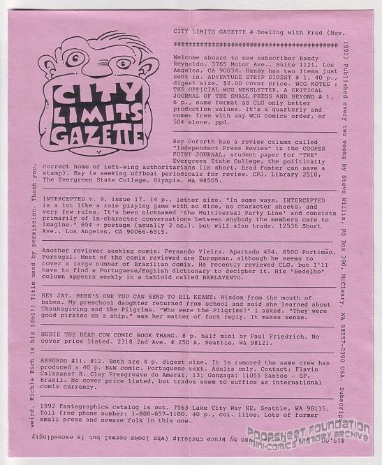 City Limits Gazette (Willis) November 1991, #Bowling with Fred