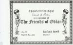 Friends of Odkin membership card and diploma